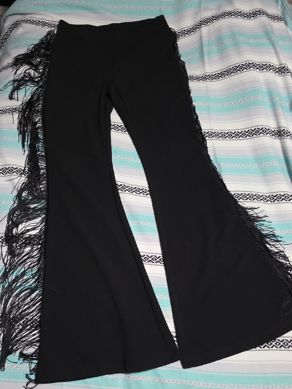 Shein Fringe-Trim Black Flare Pants WESTERN